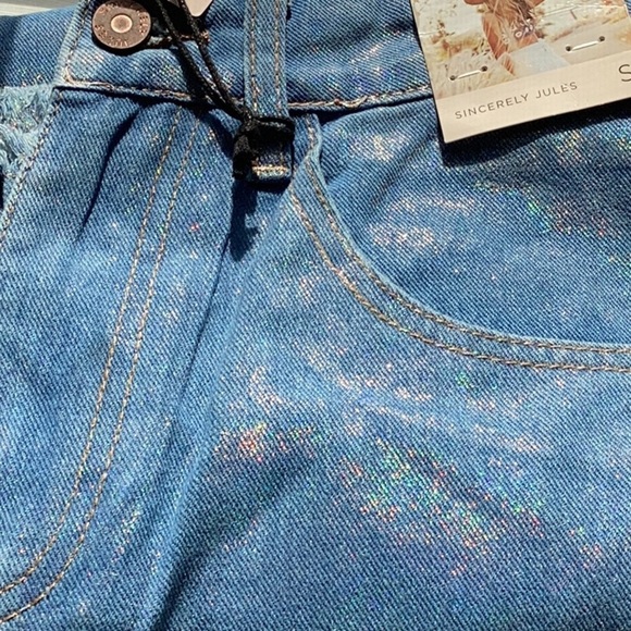 Sincerely Jules NWT Wide Leg Shimmer Sparkling Metallic  Blue Jeans Sm& Md - Picture 6 of 12